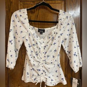 Floral Ruched Square-Neck Blouse